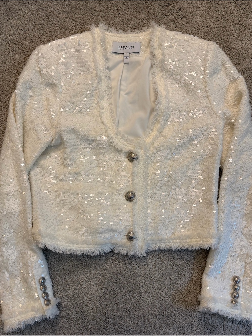 EUC White Sequin Cropped Jacket Cardigan by Derek Lam 10 Crosby Esme Sz 6